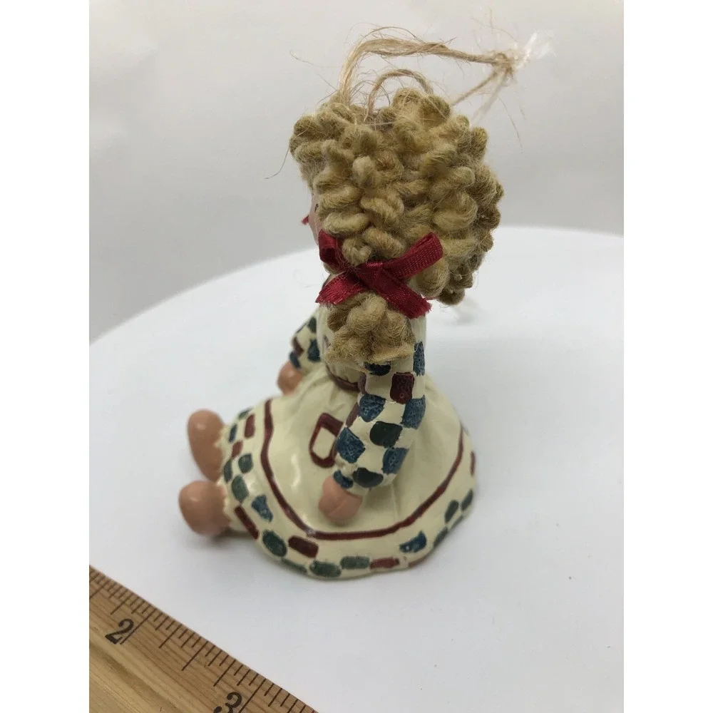 Girl Ornament Raffia Hair Patchwork Dress Christmas Doll 3